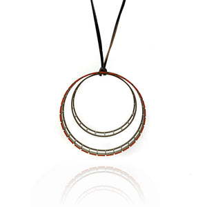 Demitra Thomloudis - Double Gray Circle with Orange Pendant Necklace-Necklaces-Precious Collective-Pistachios