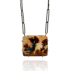 Dendritic Agate Square Necklace-Necklaces-Lori Francescutti-Pistachios