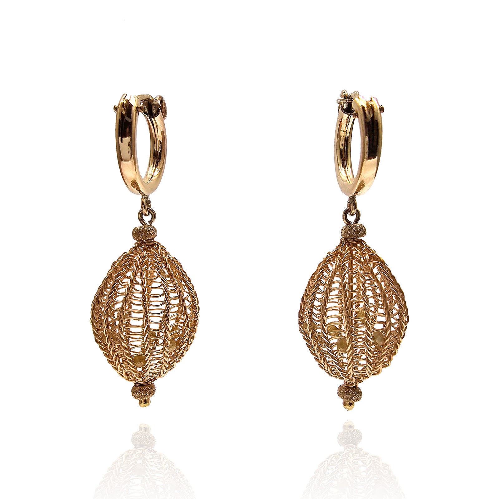 Diamond and Gold Crochet Earrings-Earrings-Sowon Joo-Pistachios