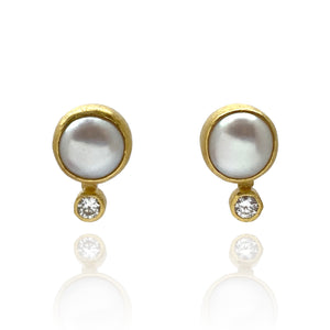 Diamond and Pearl Earrings-Earrings-Petra Class-Pistachios