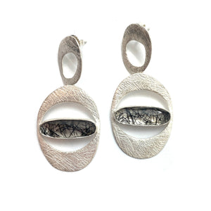 Double Carved Window Earrings - Tourmalated Quartz-Earrings-Heather Guidero-Pistachios