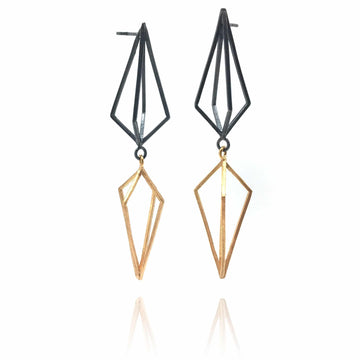 Double Triangle Link Earrings - Gold/Oxi