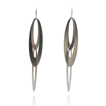 Elongated Oval Stainless Steel Statement Earrings