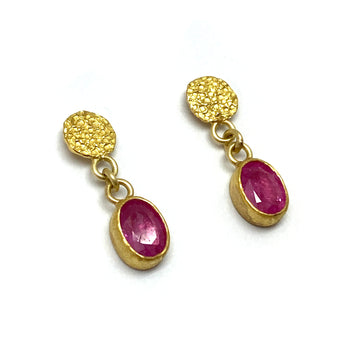 Faceted Ruby Drop Stud Earrings