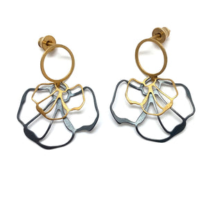 Floral Gold and Oxidized Sterling Silver Earrings-Earrings-Anna Krol-Pistachios