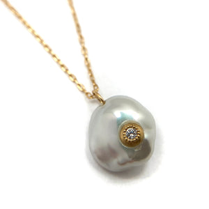 Freshwater Pearl and Diamond Necklace-Necklaces-Mizuki Shinkai-Pistachios