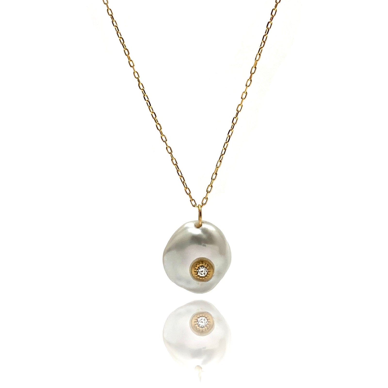 Freshwater Pearl and Diamond Necklace-Necklaces-Mizuki Shinkai-Pistachios