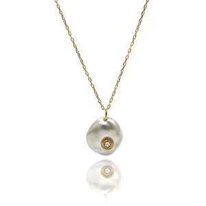 Freshwater Pearl and Diamond Necklace-Necklaces-Mizuki Shinkai-Pistachios