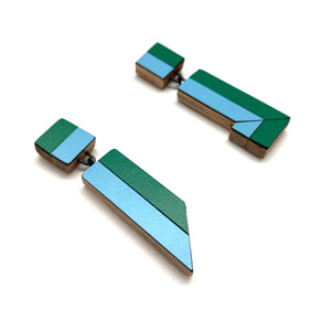 Geometric Earrings - Blue and Green Stripe-Earrings-Karen Vanmol-Pistachios