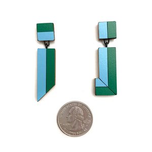 Geometric Earrings - Blue and Green Stripe-Earrings-Karen Vanmol-Pistachios