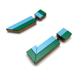 Geometric Earrings - Blue and Green Stripe-Earrings-Karen Vanmol-Pistachios