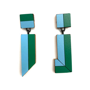 Geometric Earrings - Blue and Green Stripe-Earrings-Karen Vanmol-Pistachios