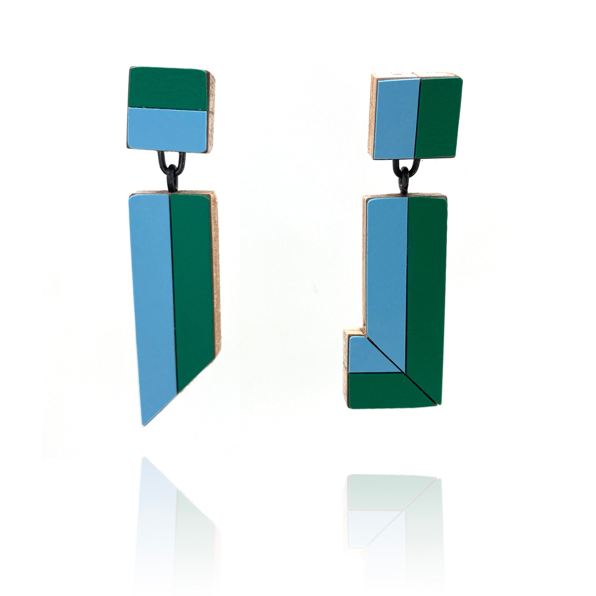 Geometric Earrings - Blue and Green Stripe-Earrings-Karen Vanmol-Pistachios