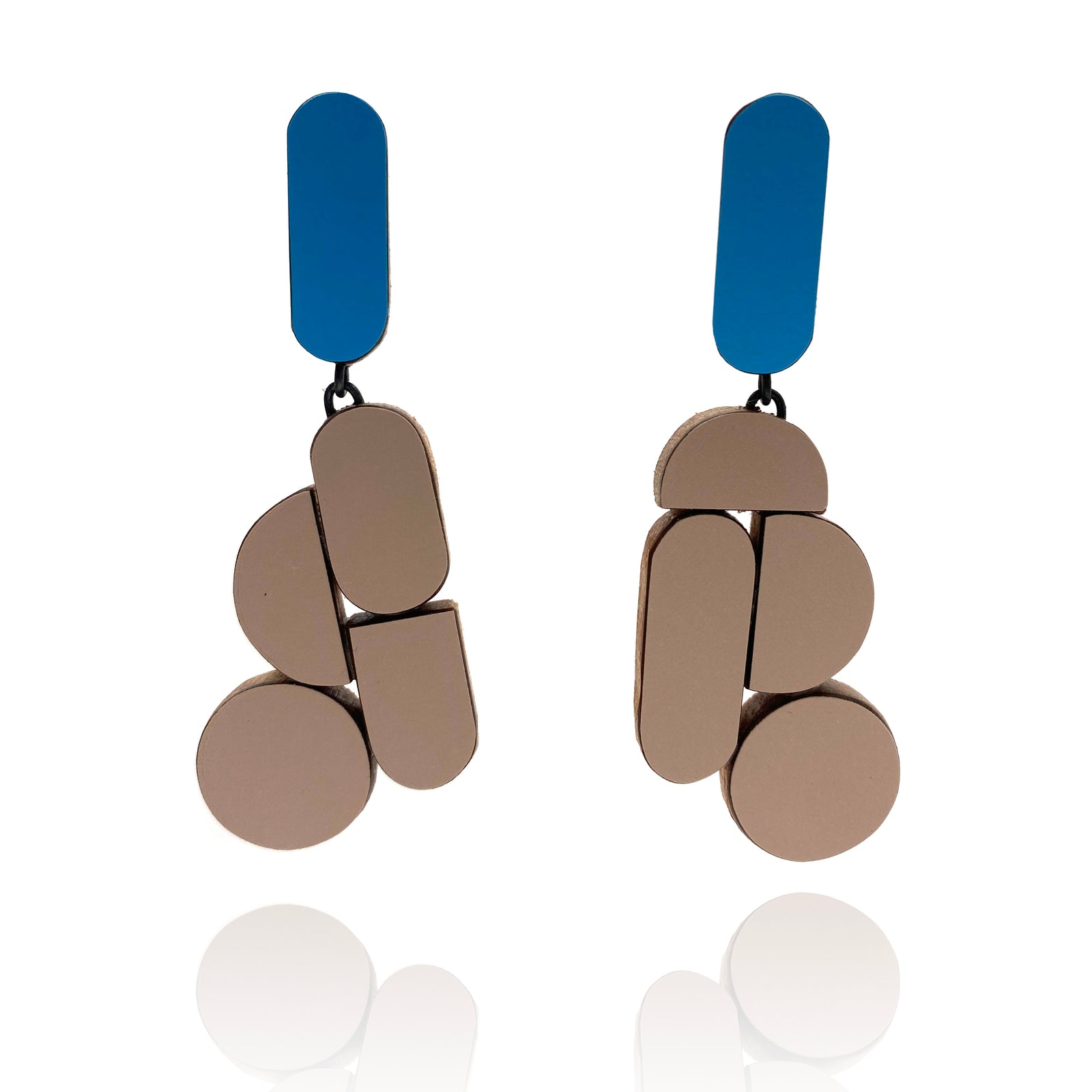 Geometric Earrings - Brown and Blue-Earrings-Karen Vanmol-Pistachios
