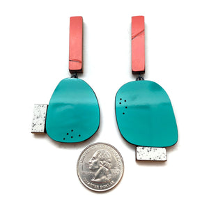 Geometric Earrings - Coral and Teal-Karen Vanmol-Pistachios