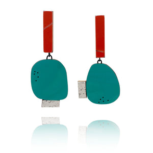 Geometric Earrings - Coral and Teal-Karen Vanmol-Pistachios