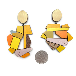 Geometric Earrings - Gold, Orange, Yellow-Earrings-Karen Vanmol-Pistachios