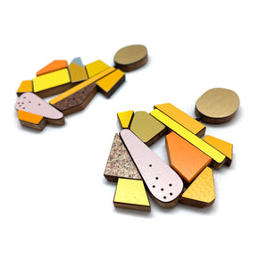 Geometric Earrings - Gold, Orange, Yellow-Earrings-Karen Vanmol-Pistachios