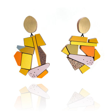 Geometric Earrings - Gold, Orange, Yellow