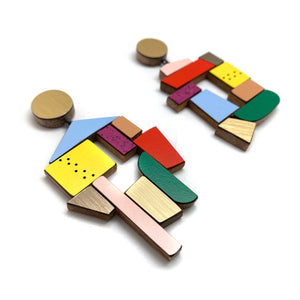 Geometric Earrings - Gold and Mixed Rainbow-Earrings-Karen Vanmol-Pistachios