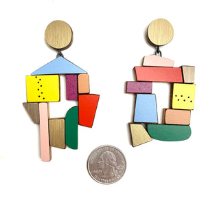 Geometric Earrings - Gold and Mixed Rainbow-Earrings-Karen Vanmol-Pistachios