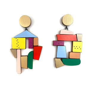 Geometric Earrings - Gold and Mixed Rainbow-Earrings-Karen Vanmol-Pistachios