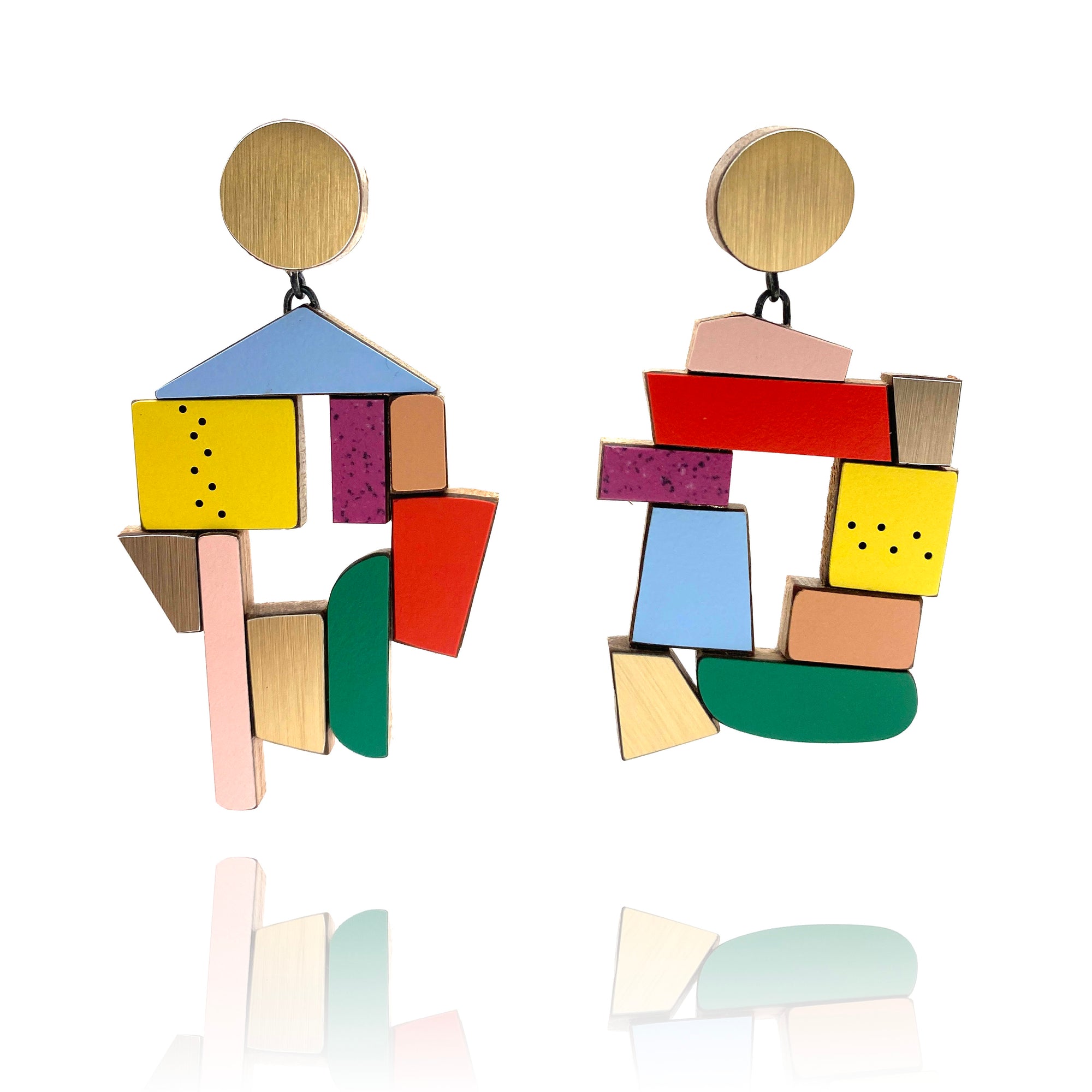 Geometric Earrings - Gold and Mixed Rainbow-Earrings-Karen Vanmol-Pistachios