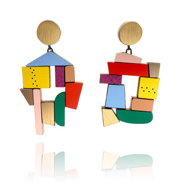 Geometric Earrings - Gold and Mixed Rainbow