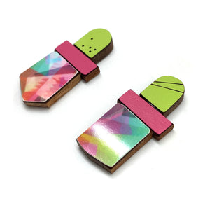 Geometric Earrings - Green, Fuchsia, Multicolor-Earrings-Karen Vanmol-Pistachios