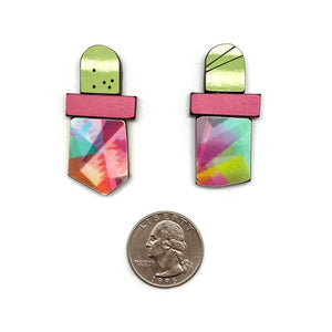 Geometric Earrings - Green, Fuchsia, Multicolor-Earrings-Karen Vanmol-Pistachios