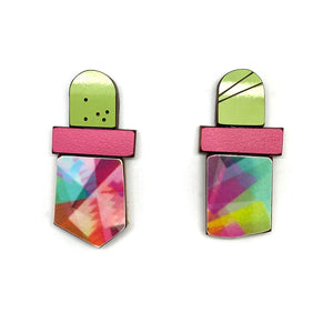 Geometric Earrings - Green, Fuchsia, Multicolor-Earrings-Karen Vanmol-Pistachios