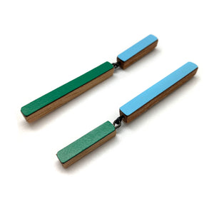 Geometric Earrings - Thin Blue and Green-Earrings-Karen Vanmol-Pistachios