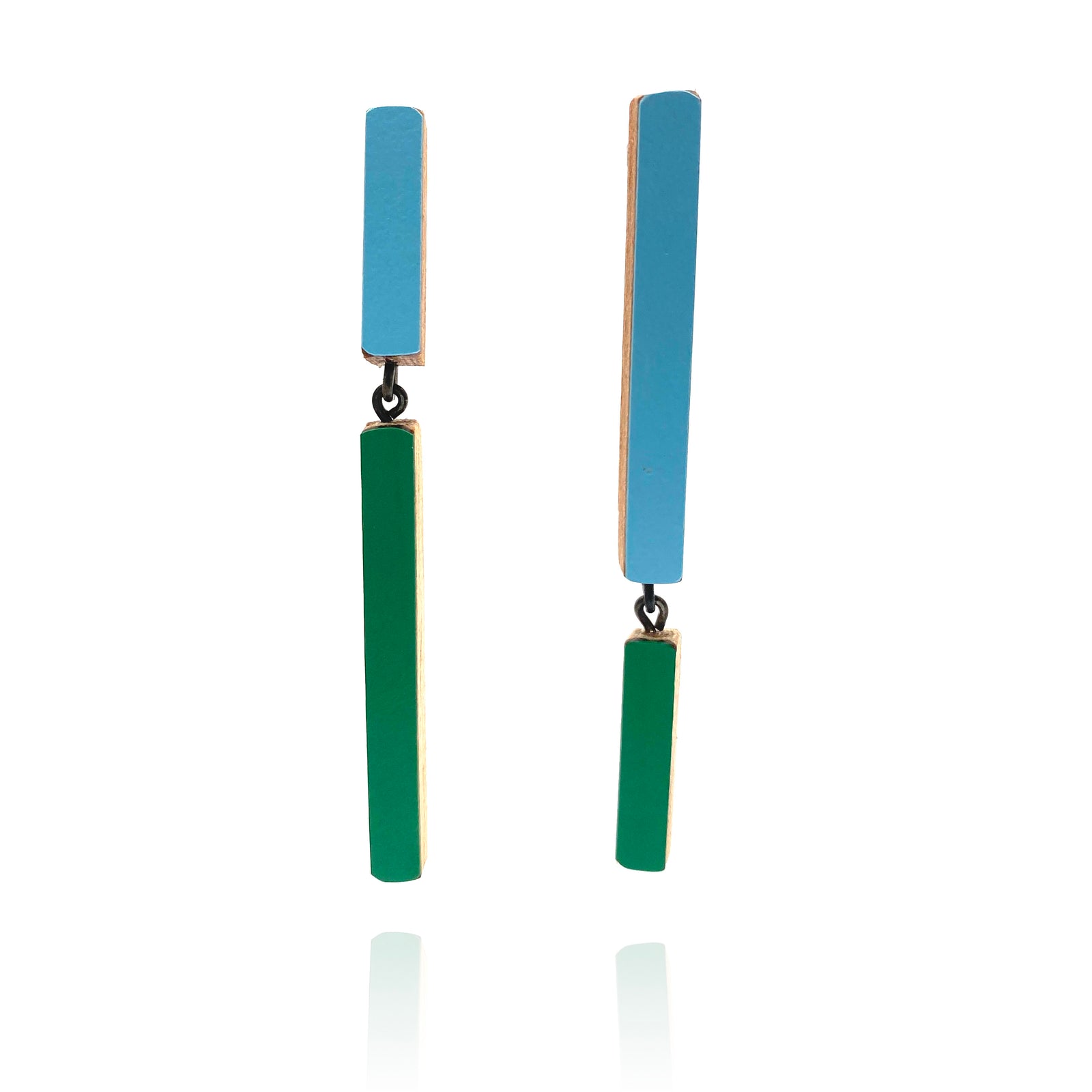 Geometric Earrings - Thin Blue and Green-Earrings-Karen Vanmol-Pistachios