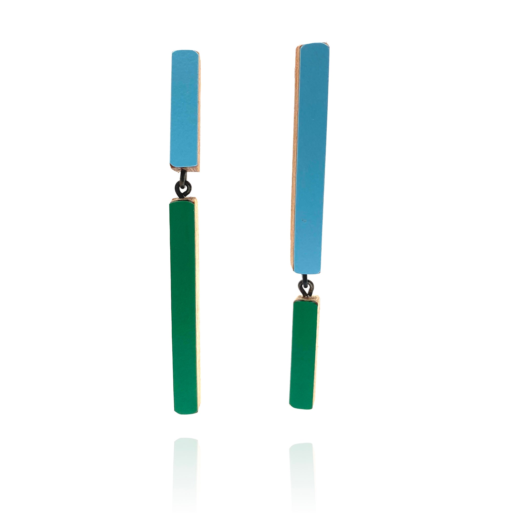 Geometric Earrings - Thin Blue and Green-Earrings-Karen Vanmol-Pistachios