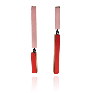 Geometric Earrings - Thin Pink and Red