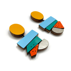 Geometric Earrings - Yellow, Blue, Orange-Earrings-Karen Vanmol-Pistachios