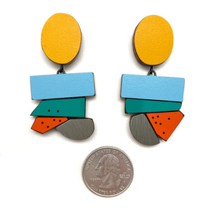 Geometric Earrings - Yellow, Blue, Orange-Earrings-Karen Vanmol-Pistachios