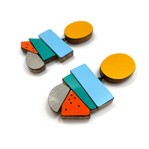 Geometric Earrings - Yellow, Blue, Orange-Earrings-Karen Vanmol-Pistachios