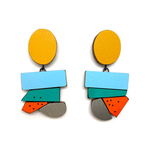 Geometric Earrings - Yellow, Blue, Orange-Earrings-Karen Vanmol-Pistachios