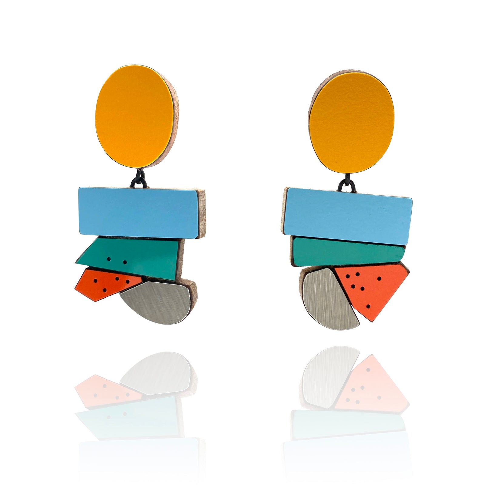 Geometric Earrings - Yellow, Blue, Orange-Earrings-Karen Vanmol-Pistachios