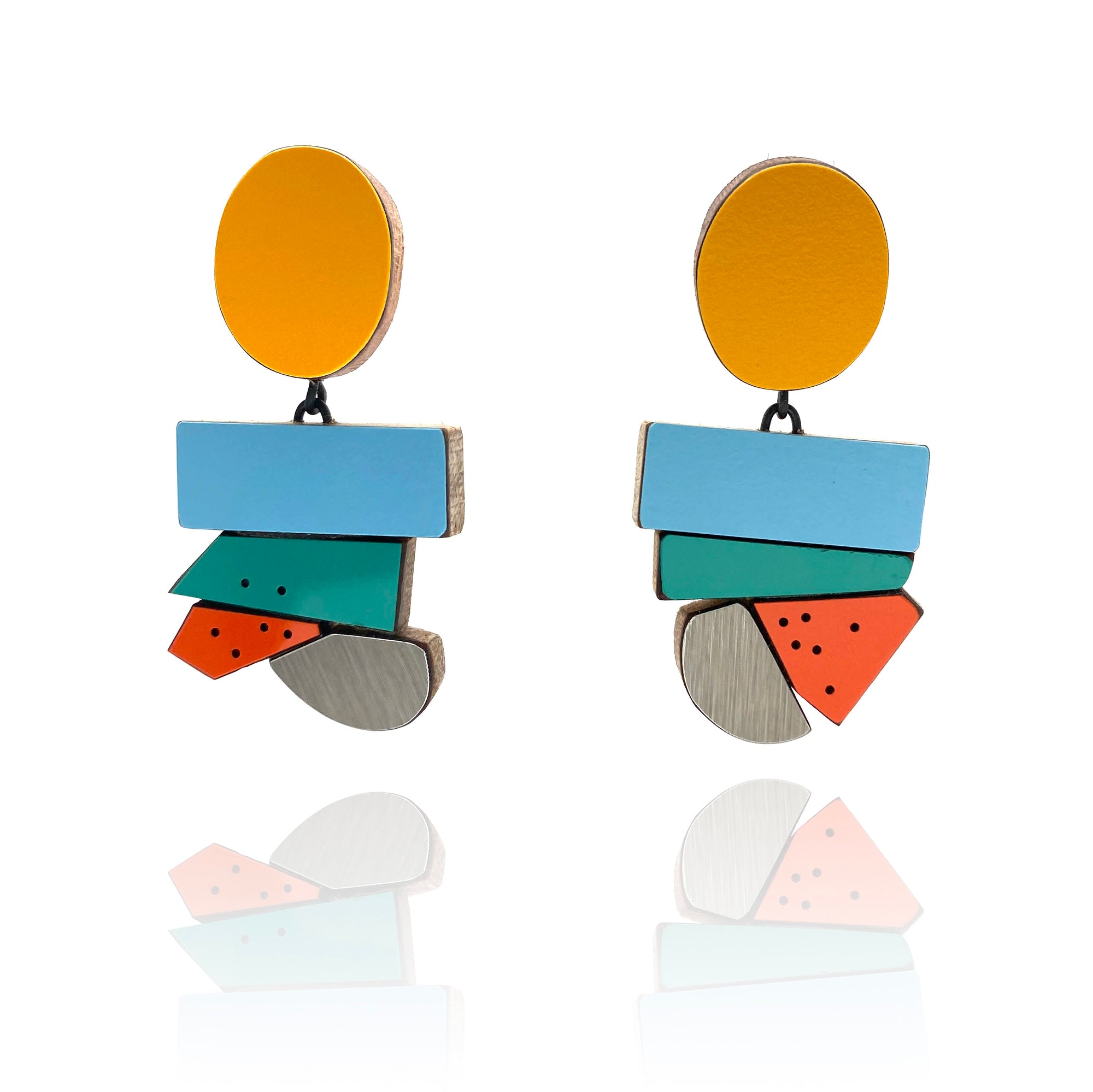 Geometric Earrings - Yellow, Blue, Orange-Earrings-Karen Vanmol-Pistachios