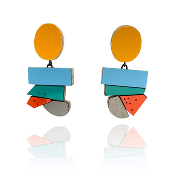 Geometric Earrings - Yellow, Blue, Orange