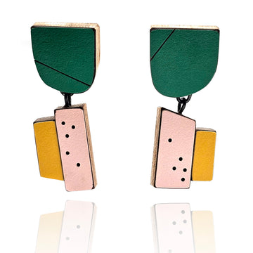 Geometric Earrings - Yellow, Pink and Green