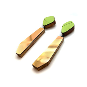 Geometric Gold Metallic and Green Earrings-Earrings-Karen Vanmol-Pistachios