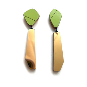 Geometric Gold Metallic and Green Earrings-Earrings-Karen Vanmol-Pistachios