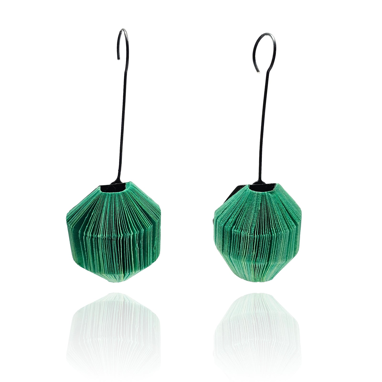 Geometric Green Paper Earrings-Earrings-Naoko Yoshizawa-Pistachios