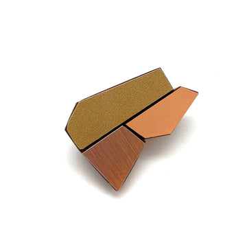 Geometric Pin - Gold, Wood and Tan