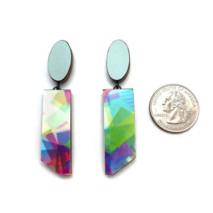 Geometric Teal and Rainbow Earrings-Earrings-Karen Vanmol-Pistachios