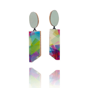 Geometric Teal and Rainbow Earrings-Earrings-Karen Vanmol-Pistachios