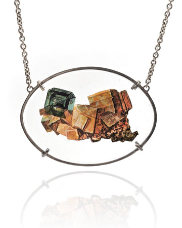 Glass Wulfenite and Emerald Necklace
